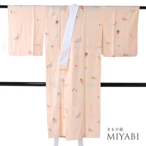 長襦袢 リサイクル 長襦袢 身丈122.5cm 裄64cm 袷 干支と鈴柄 箔 ピンク Sサイズ お洒落 正絹 袖無双 Aランク