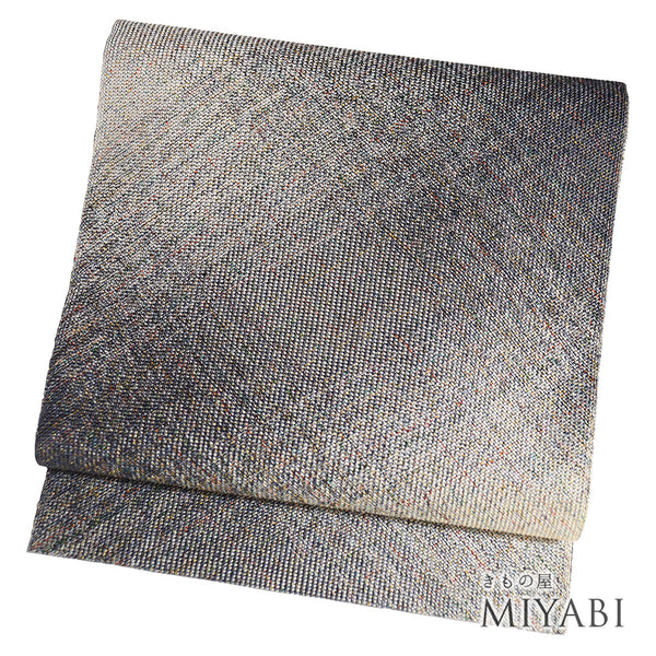 名古屋帯 リサイクル 帯丈378cm 全通 グレー Mサイズ 正絹 Sランク お洒落