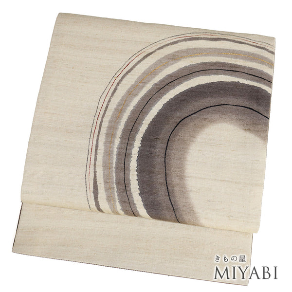 袋帯 リサイクル 帯丈448cm ポイント柄 結城紬 真綿紬 ブラウン Mサイズ 正絹 Sランク お洒落