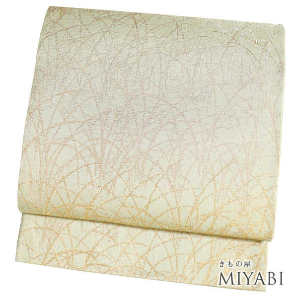 京袋帯 リサイクル 帯丈374cm 六通 すすき模様 グリーン Mサイズ ポリエステル 新品・未使用品 お洒落