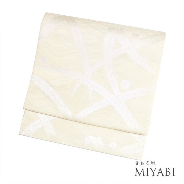 袋帯 リサイクル 帯丈430cm 六通 夏物 露芝 紗 ベージュ Sサイズ 正絹 新品・未使用品 フォーマル セミフォーマル