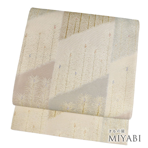 袋帯 リサイクル 帯丈444cm 六通 若松柄 金糸 西陣織 ゴールド Mサイズ 正絹 新品・未使用品 セミフォーマル お洒落