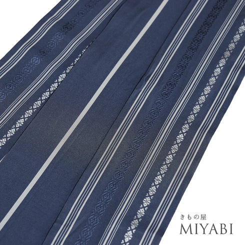 角帯 リサイクル 帯丈392cm 全通 博多織 ブルー 正絹 Sランク カジュアル お洒落