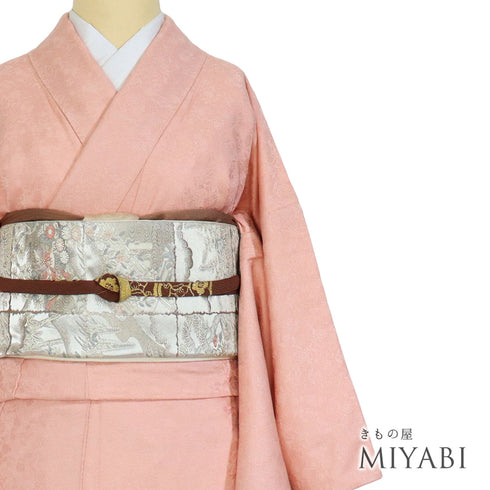 色無地 リサイクル 身丈154cm 裄66.4cm 袷 花柄地紋 七五三 ピンク Sサイズ フォーマル お洒落 正絹 広衿 地紋あり Sランク