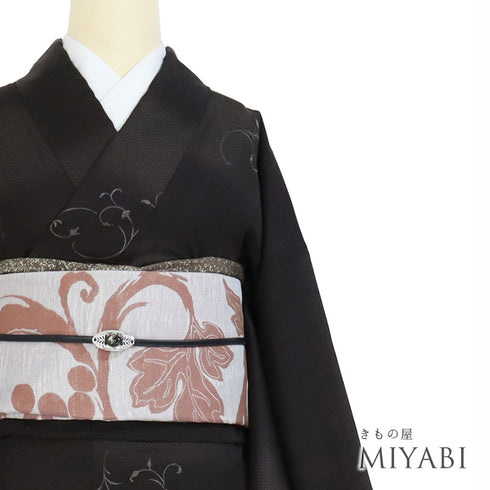 小紋 リサイクル 身丈161.7cm 裄64.8cm 袷 織・段ぼかし柄 刺繍 ブラウン Lサイズ お洒落 カジュアル 正絹 広衿 Sランク