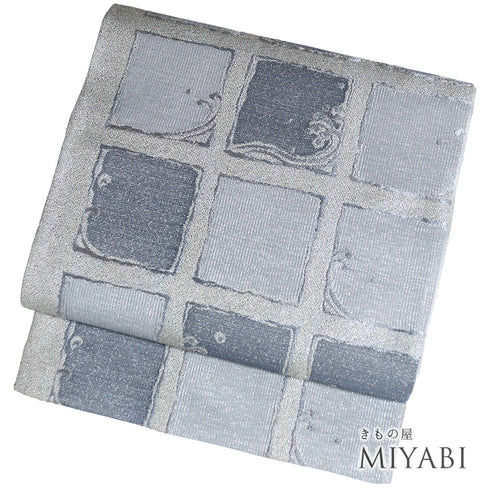 袋帯 リサイクル 帯丈432cm 六通 夏物 波柄 グレー Sサイズ 正絹 Sランク お洒落