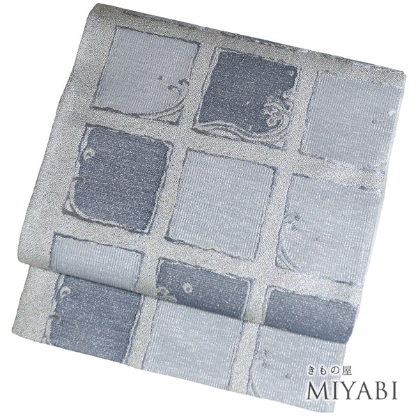 袋帯 リサイクル 帯丈432cm 六通 夏物 波柄 グレー Sサイズ 正絹 Sランク お洒落