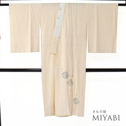 長襦袢 リサイクル 長襦袢 身丈124.2cm 裄67cm 袷 花丸柄 地紋 ベージュ Lサイズ セミフォーマル お洒落 落款 正絹 袖無双 Sランク