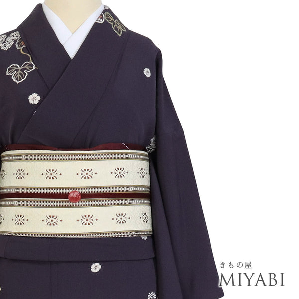 小紋 リサイクル 身丈158.7cm 裄63cm 袷 瓢箪柄 パープル Mサイズ お洒落 正絹 広衿 Sランク