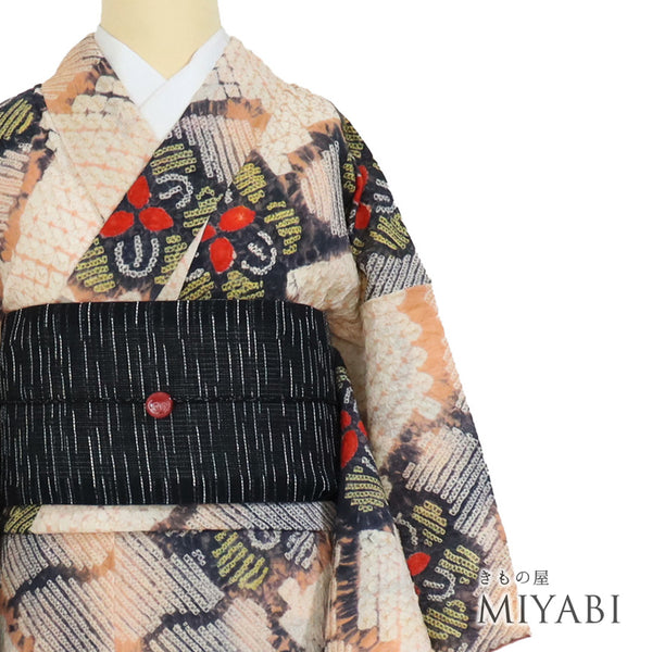 浴衣 リサイクル 夏着物 身丈161cm 裄64.4cm 夏物 絞り 花柄 ピンク Lサイズ カジュアル 木綿 洗える着物 バチ衿 Aランク