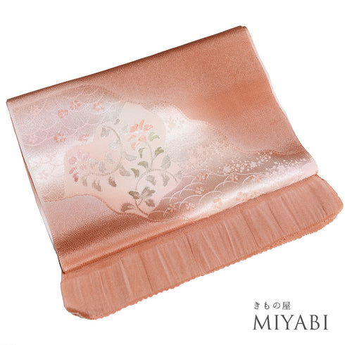 帯揚げ リサイクル お洒落 ちりめん 正絹 オレンジ 花柄 未使用品