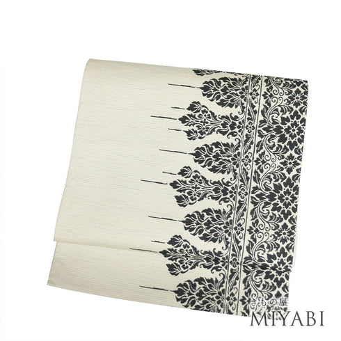 リサイクル 帯丈440cm 六通 高貴更紗文様 アイボリー Mサイズ 正絹 Sランク お洒落