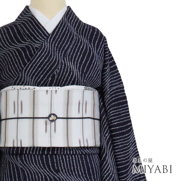 小紋 リサイクル 身丈159.5cm 裄65.4cm 袷 絞り パープル Mサイズ お洒落 カジュアル 正絹 広衿 Sランク