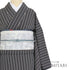 小紋 リサイクル 身丈165.5cm 裄66.4cm 袷 縞柄 ブラック LLサイズ お洒落 カジュアル 不明 広衿 Sランク