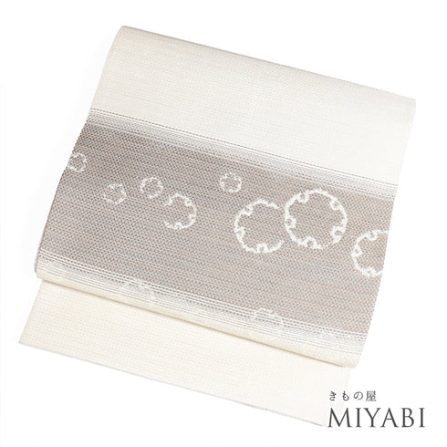 袋帯 リサイクル 帯丈438cm 六通 雪輪柄 ボーダー柄 ベージュ Mサイズ 正絹 Sランク お洒落