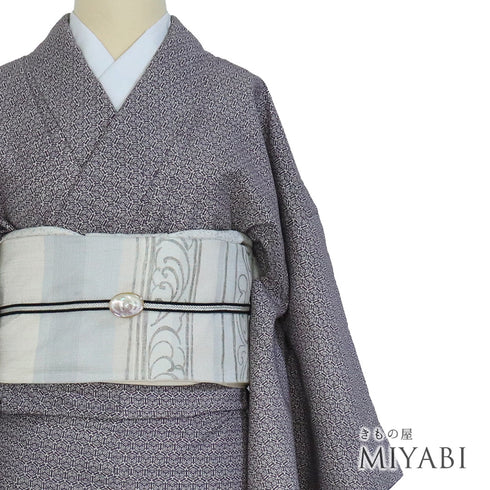 紬 リサイクル 身丈158.3cm 裄64.6cm 袷 染め パープル Mサイズ お洒落 正絹 広衿 Sランク