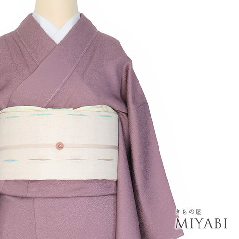色無地 リサイクル 身丈156.7cm 裄64.4cm 袷 南天柄 百貫達雄監修 パープル Mサイズ お洒落 正絹 広衿 地紋あり Sランク