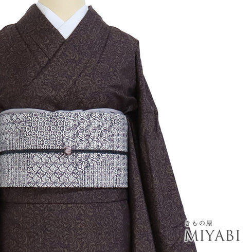 大島紬 リサイクル 身丈164.8cm 裄66.8cm 袷 菊柄 ブラウン Lサイズ お洒落 カジュアル しつけ糸 正絹 広衿 Sランク