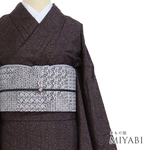 大島紬 リサイクル 身丈164.8cm 裄66.8cm 袷 菊柄 ブラウン Lサイズ お洒落 カジュアル しつけ糸 正絹 広衿 Sランク
