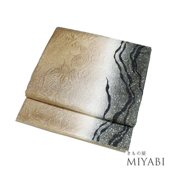 袋帯 リサイクル 帯丈440cm 全通 蒔き染めぼかし 地紋織り 多色 Mサイズ 正絹 新品・未使用品 お洒落