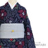 浴衣 リサイクル 夏着物 身丈149.5cm 裄64.4cm 夏物 絞り 花柄 ネイビー SSサイズ カジュアル しつけ糸 木綿 洗える着物 バチ衿 Sランク