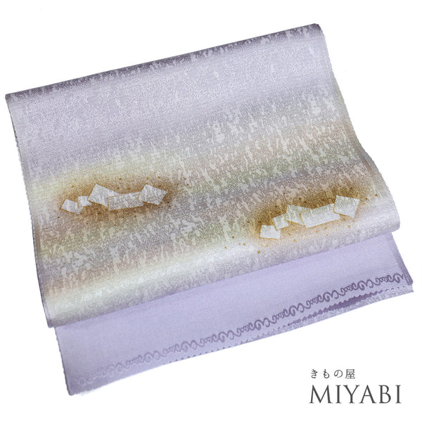 帯揚げ リサイクル お洒落 綸子 正絹 パープル 金ラメ ぼかし柄 新品・未使用品 AG-1233