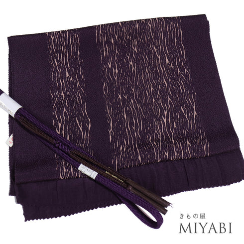 帯締め・帯揚げセット リサイクル 手組紐 ちりめん パープル 正絹 新品・未使用品 杢目柄