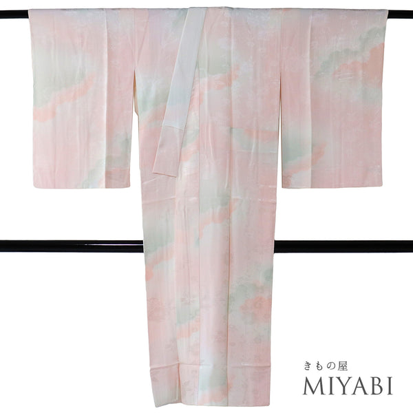 長襦袢 リサイクル 長襦袢 身丈123cm 裄64.4cm 袷 垂れ桜柄 地紋 ぼかし ピンク Sサイズ お洒落 正絹 Sランク