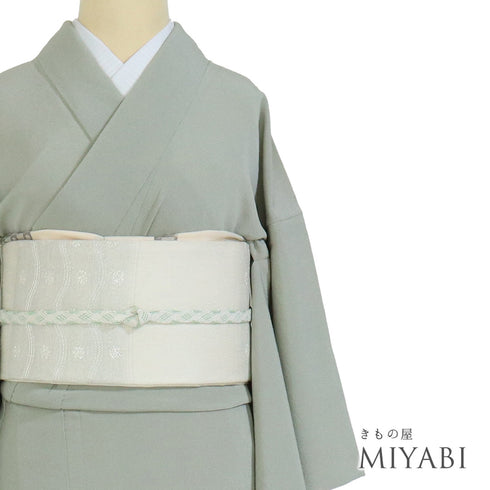 色無地 リサイクル 身丈154.5cm 裄62cm 単衣 グリーン Sサイズ セミフォーマル 落款 一つ紋 正絹 広衿 Sランク