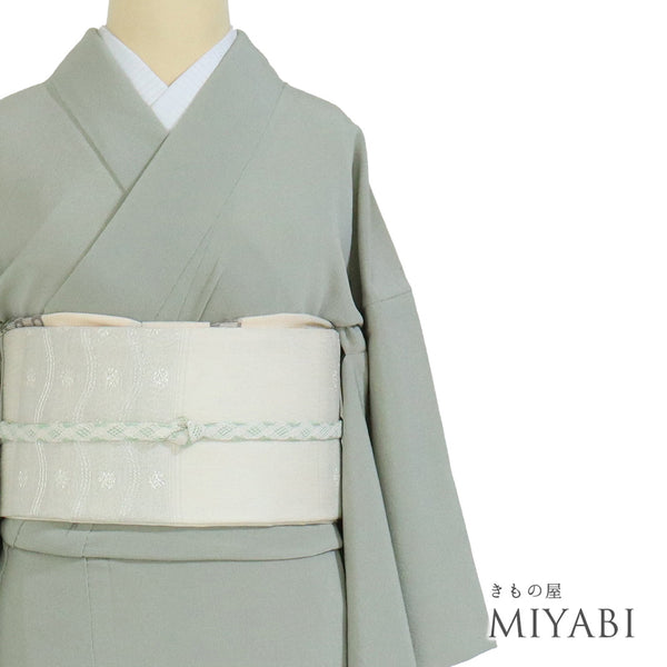 色無地 リサイクル 身丈154.5cm 裄62cm 単衣 グリーン Sサイズ セミフォーマル 落款 一つ紋 正絹 広衿 Sランク