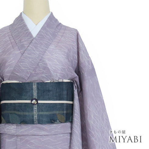 小紋 リサイクル 夏着物 身丈156.8cm 裄64.8cm 絽 松葉柄 パープル Mサイズ お洒落 ポリエステル 洗える着物 広衿 Sランク