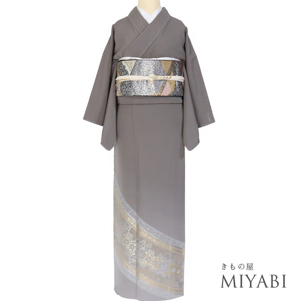 色留袖 リサイクル 身丈163.2cm 裄62.4cm 袷 華紋や唐草柄 金彩 和田光正 金彩友禅 グレー Lサイズ フォーマル セミフォーマル 落款 正絹 広衿 Sランク
