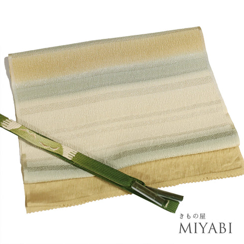 帯締め・帯揚げセット リサイクル 平組紐 ちりめん ベージュ 正絹 新品・未使用品 ボーダー柄 ぼかし柄