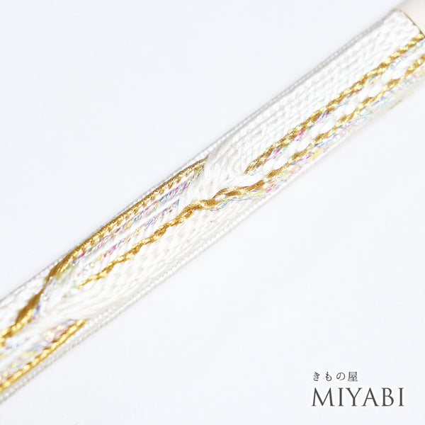 帯締め リサイクル 手組紐 ホワイト 正絹 新品・未使用品 三分金糸