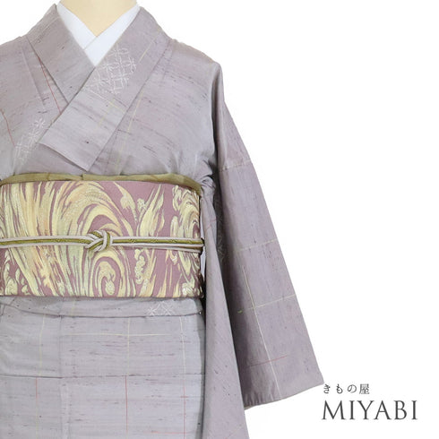 紬 リサイクル 身丈150.5cm 裄62.4cm 袷 七宝丸柄 パープル Sサイズ カジュアル お洒落 正絹 広衿 Bランク