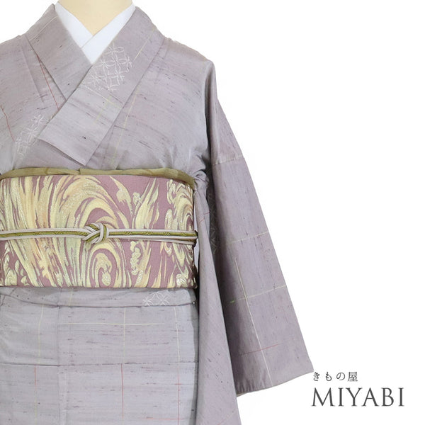 紬 リサイクル 身丈150.5cm 裄62.4cm 袷 七宝丸柄 パープル Sサイズ カジュアル お洒落 正絹 広衿 Bランク