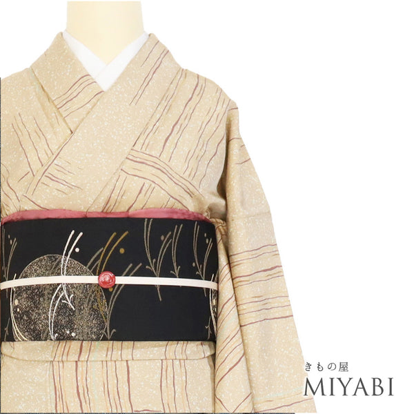 紬 リサイクル 身丈161.5cm 裄65.6cm 袷 デザイン柄 ブラウン Lサイズ お洒落 カジュアル 正絹 広衿 Aランク