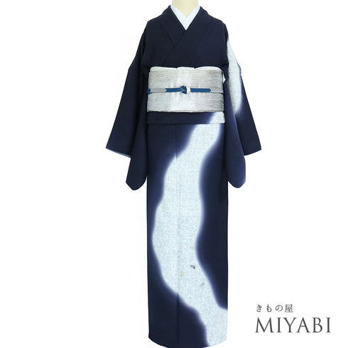 付下げ リサイクル 身丈165.5cm 裄66.8cm 袷 刺繍 ネイビー LLサイズ お洒落 正絹 広衿 Aランク