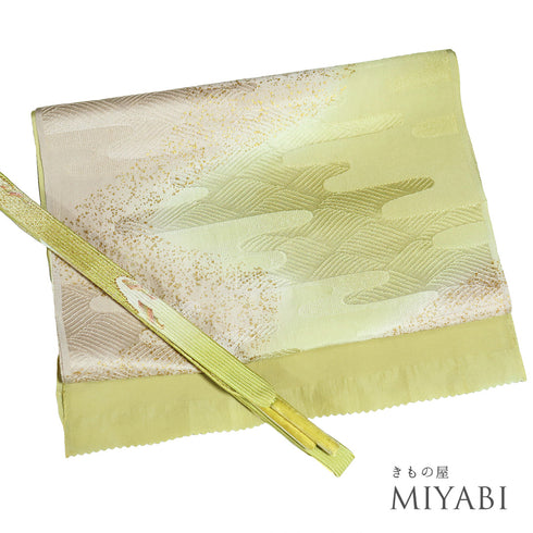 帯締め・帯揚げセット リサイクル お洒落 平組紐 グリーン 正絹 新品・未使用品 ぼかし