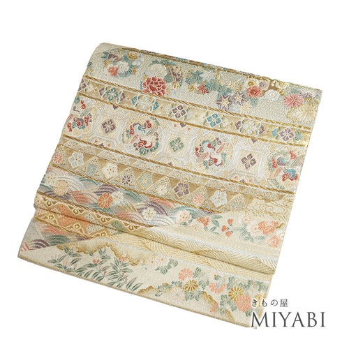 袋帯 リサイクル 帯丈436cm 六通 ゴールド Mサイズ 正絹 新品・未使用品 フォーマル