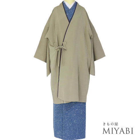 道中着 リサイクル 身丈100cm 裄68cm 袷 既製品 グリーン Lサイズ お洒落 ポリエステル 洗える着物 Sランク