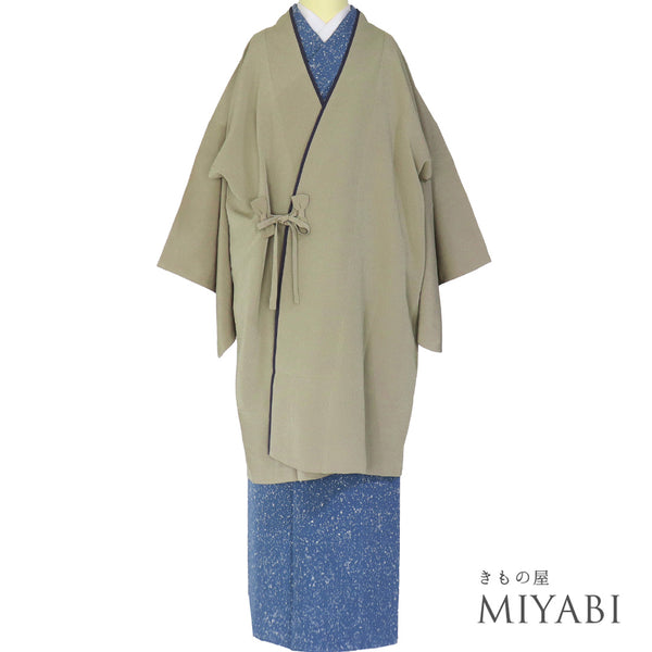 道中着 リサイクル 身丈100cm 裄68cm 袷 既製品 グリーン Lサイズ お洒落 ポリエステル 洗える着物 Sランク