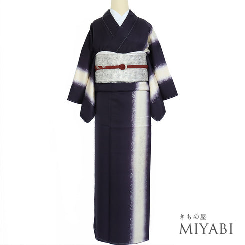 訪問着 リサイクル 身丈153.8cm 裄61.6cm 袷 縦ぼかしに花唐草柄 金彩 パープル Sサイズ お洒落 正絹 広衿 Sランク