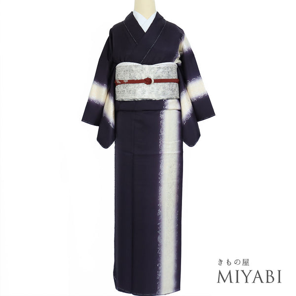 訪問着 リサイクル 身丈153.8cm 裄61.6cm 袷 縦ぼかしに花唐草柄 金彩 パープル Sサイズ お洒落 正絹 広衿 Sランク