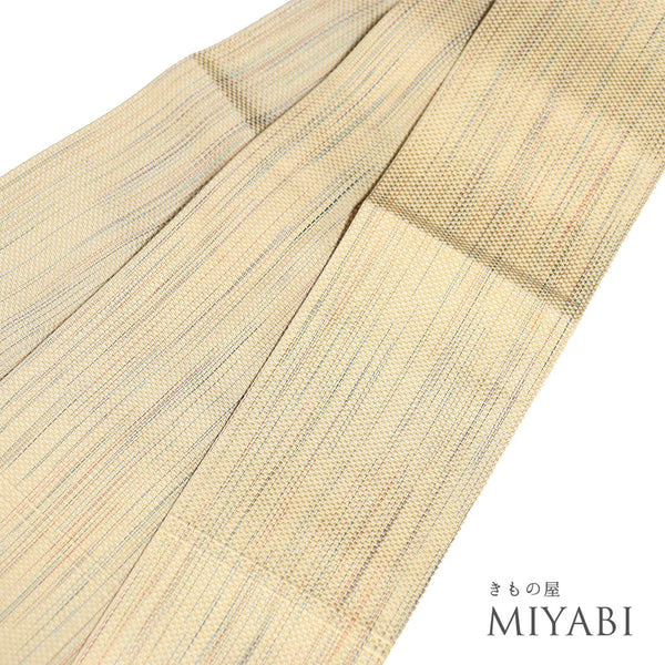 角帯 リサイクル 帯丈406cm 全通 ベージュ SSサイズ 正絹 Sランク カジュアル お洒落