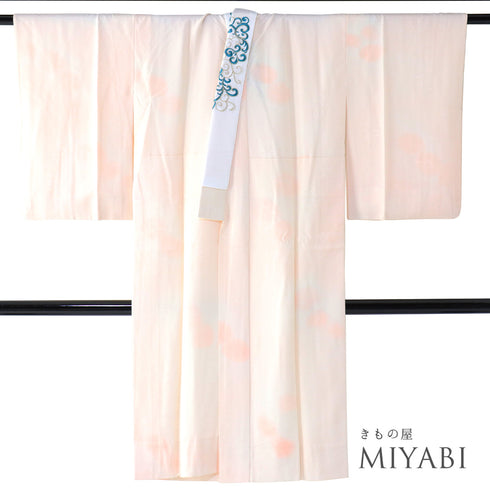 長襦袢 リサイクル 長襦袢 身丈115.5cm 裄60.2cm 袷 草花柄 地紋 刺繍半衿 ピンク 規格外サイズ 正絹 Aランク