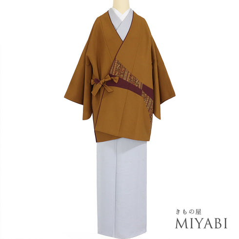 道中着 リサイクル 身丈80cm 裄67cm 袷 パッチワーク柄 既製品 ブラウン Lサイズ お洒落 ポリエステル 洗える着物 Sランク