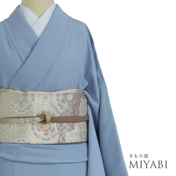 色無地 リサイクル 身丈158cm 裄68cm 袷 ブルー Mサイズ お洒落 しつけ糸 正絹 広衿 Aランク