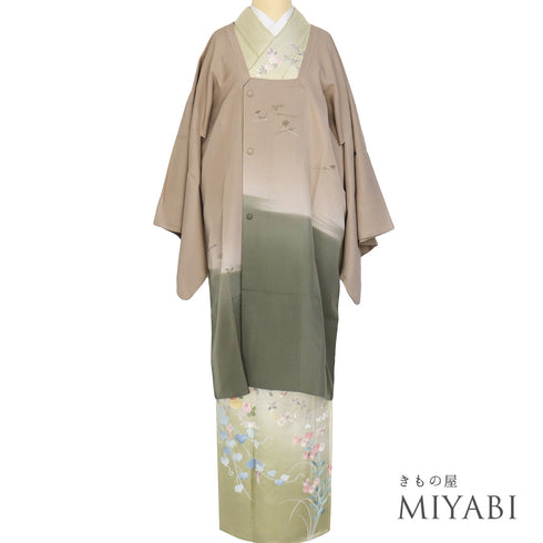 道行コート リサイクル 身丈102cm 裄67.6cm 袷 絵羽ロングコート 吹き寄せ柄 箔 多色 Lサイズ お洒落 正絹 Sランク