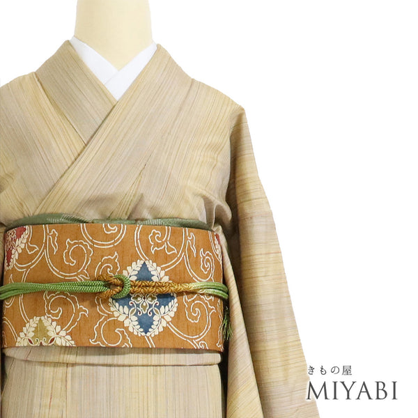 紬 リサイクル 身丈162.7cm 裄66.2cm 袷 縞柄 ブラウン Lサイズ お洒落 カジュアル 正絹 広衿 Aランク